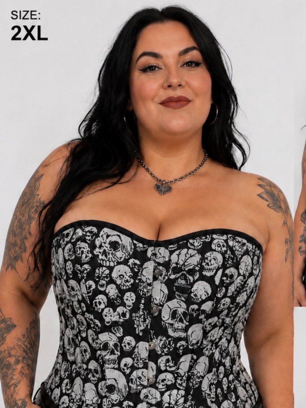 CORSET BUSTIER Black Grey Skull Print Strapless Boned Flattering Festival Gothic